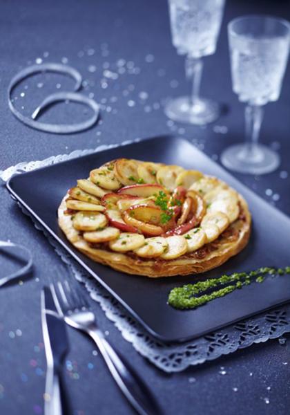 Tarte fine au boudin blanc et pommes