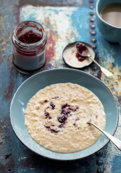 Riz au lait et confiture de framboise