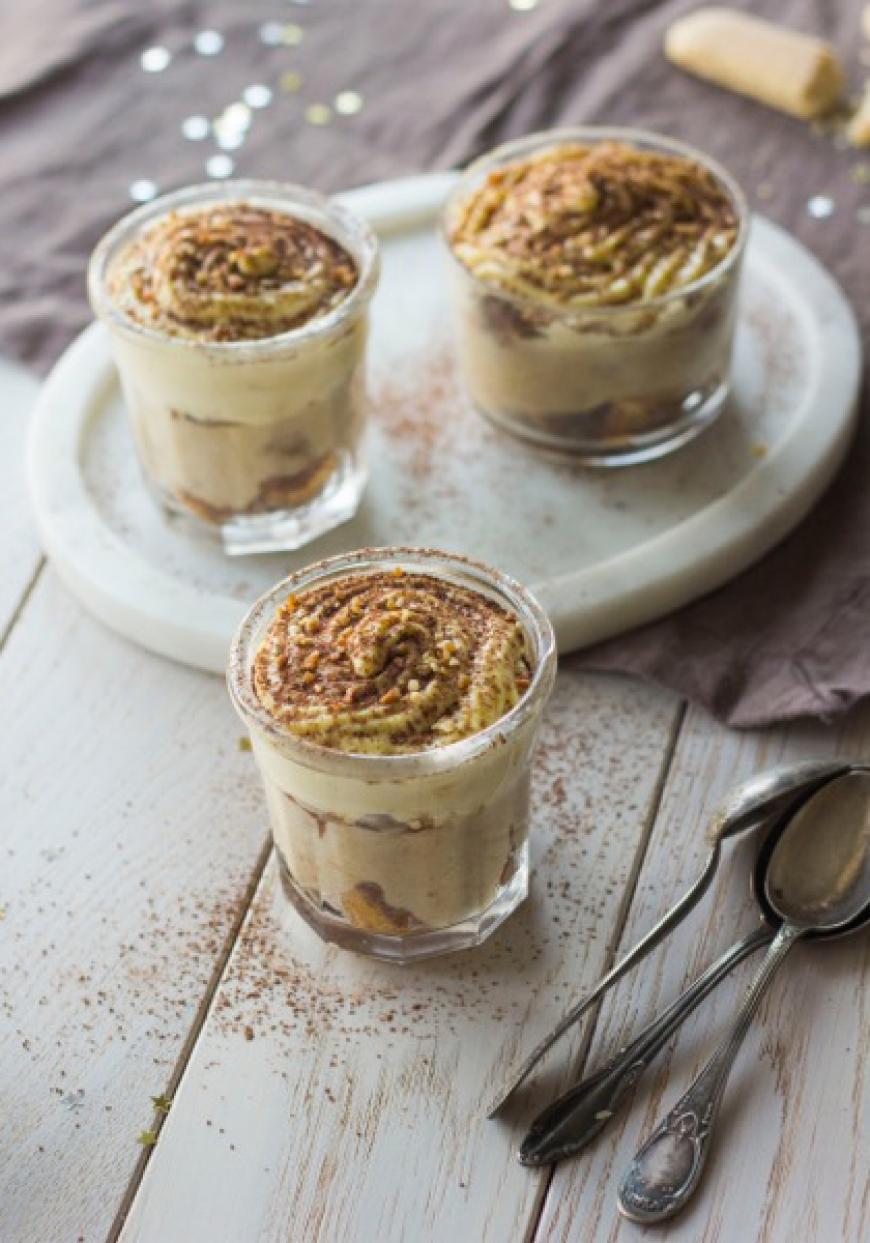 Petit tiramisu à la crème de marrons, noisettes et cacao