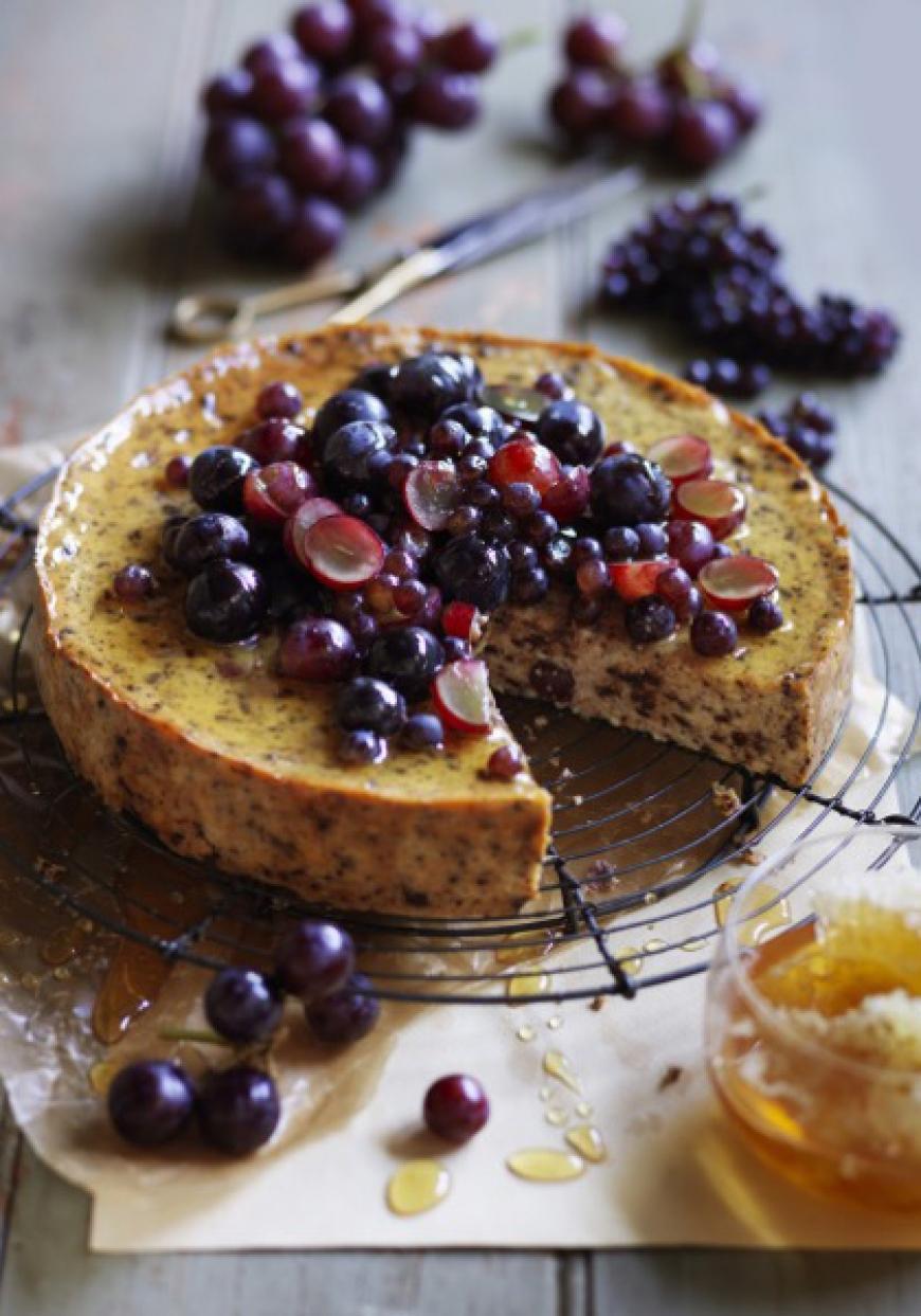 Cheesecake aux raisins frais, ricotta et pépites de chocolat