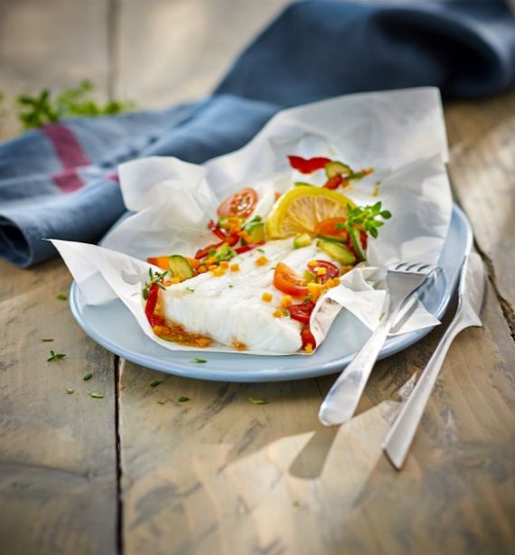 Filet de cabillaud en papillote aux légumes d&#039;été