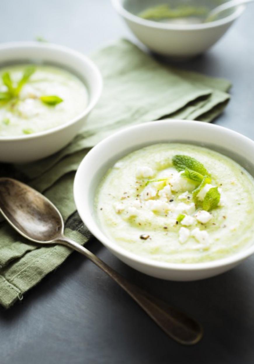 Soupe froide concombre feta et menthe