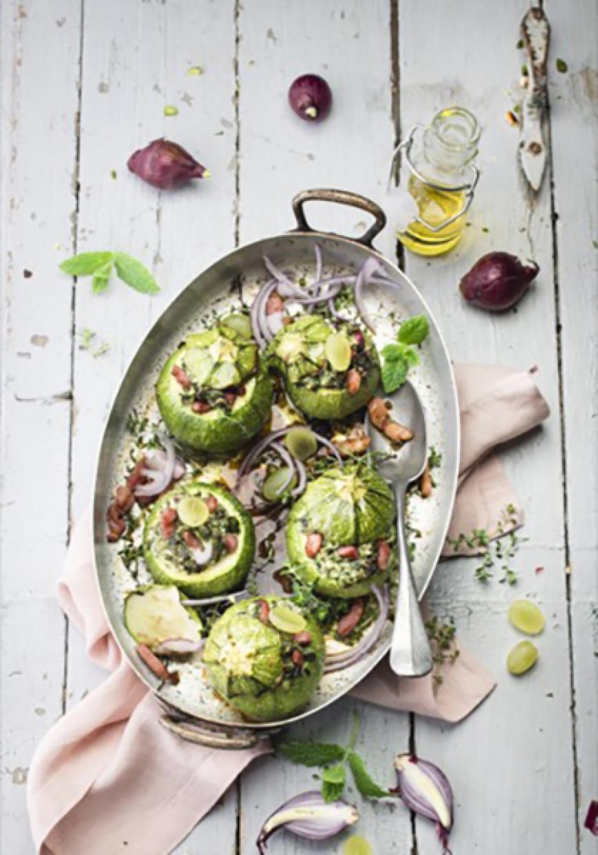 Courgette ronde farcie à la ricotta et aux lardons