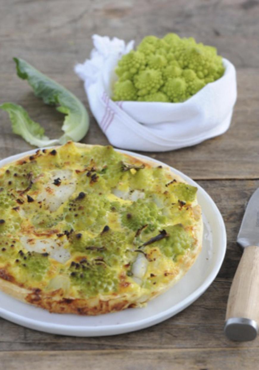 Quiche verte au chou romanesco et poisson