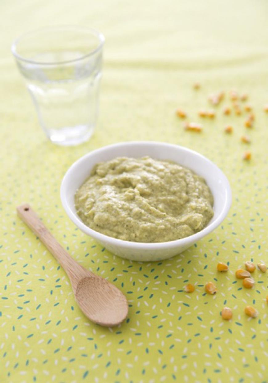 Purée de courgette et maïs au jambon