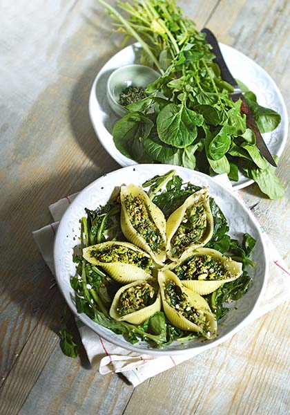 Pâtes fourrées au pesto de cresson