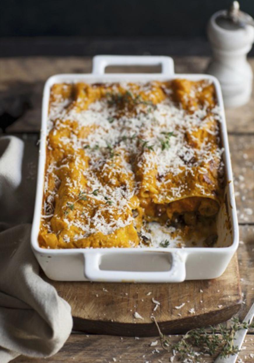 Lasagnes à la purée de butternut et aux champignons