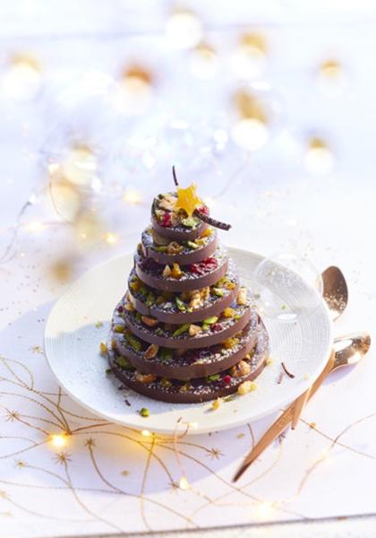 Sapin tout chocolat en mendiants aux fruits secs