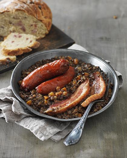 Lentilles aux saucisses et au lard