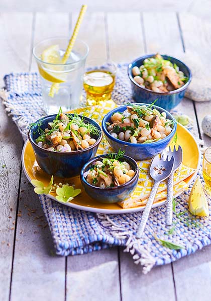 Petites salades de cocos de Paimpol aux maquereaux fumés