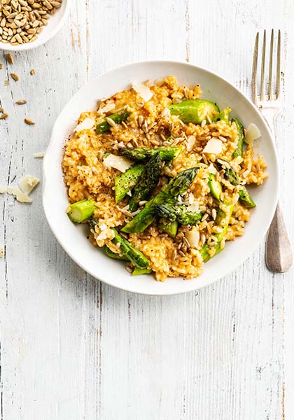 Risotto aux asperges et graines de tournesol