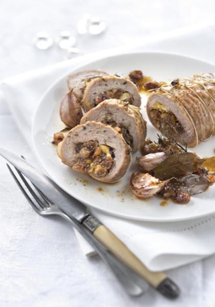 Roulade de veau aux pommes, raisins et pain d&#039;épices