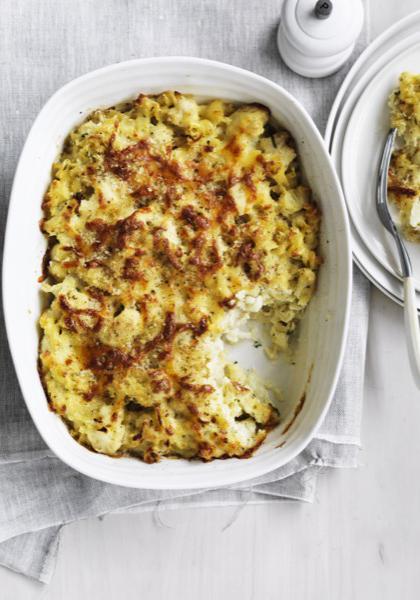 Gratin de pâtes et bouquets de chou-fleur