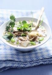 Bouillon de nouilles soba au tofu, fèves et sésame