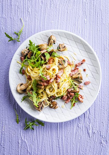 Spaghettis aux lardons et chapignons