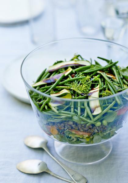 Salade de légumes verts et lentilles