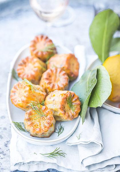 Cannelés saumon, poireau et aneth