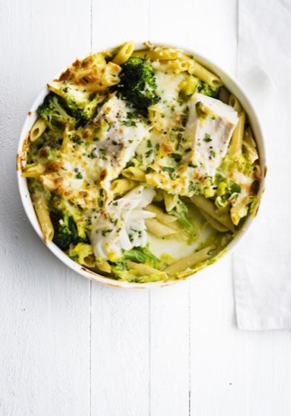 Gratin de pennes au poisson et brocolis