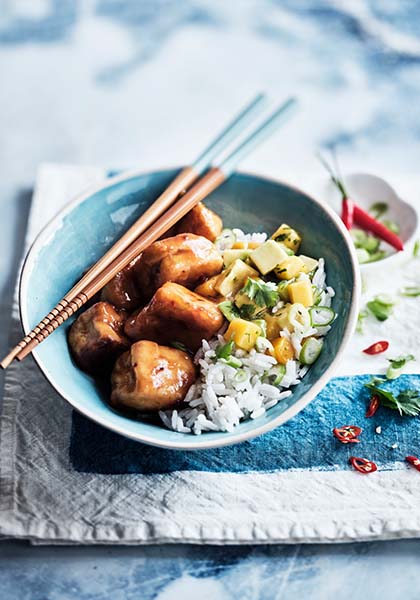 Poulet au caramel et aux fruits exotiques