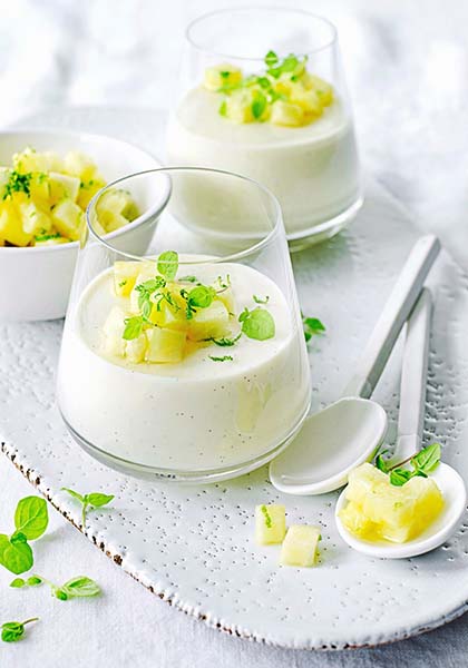 Panna cotta vanille, ananas et citron vert