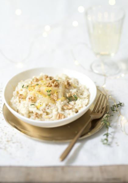 Risotto aux poires, noix et zestes de citron