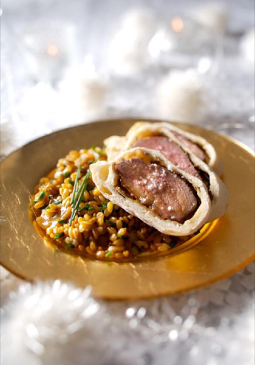 Filet de bœuf en croûte de pain et orge perlé