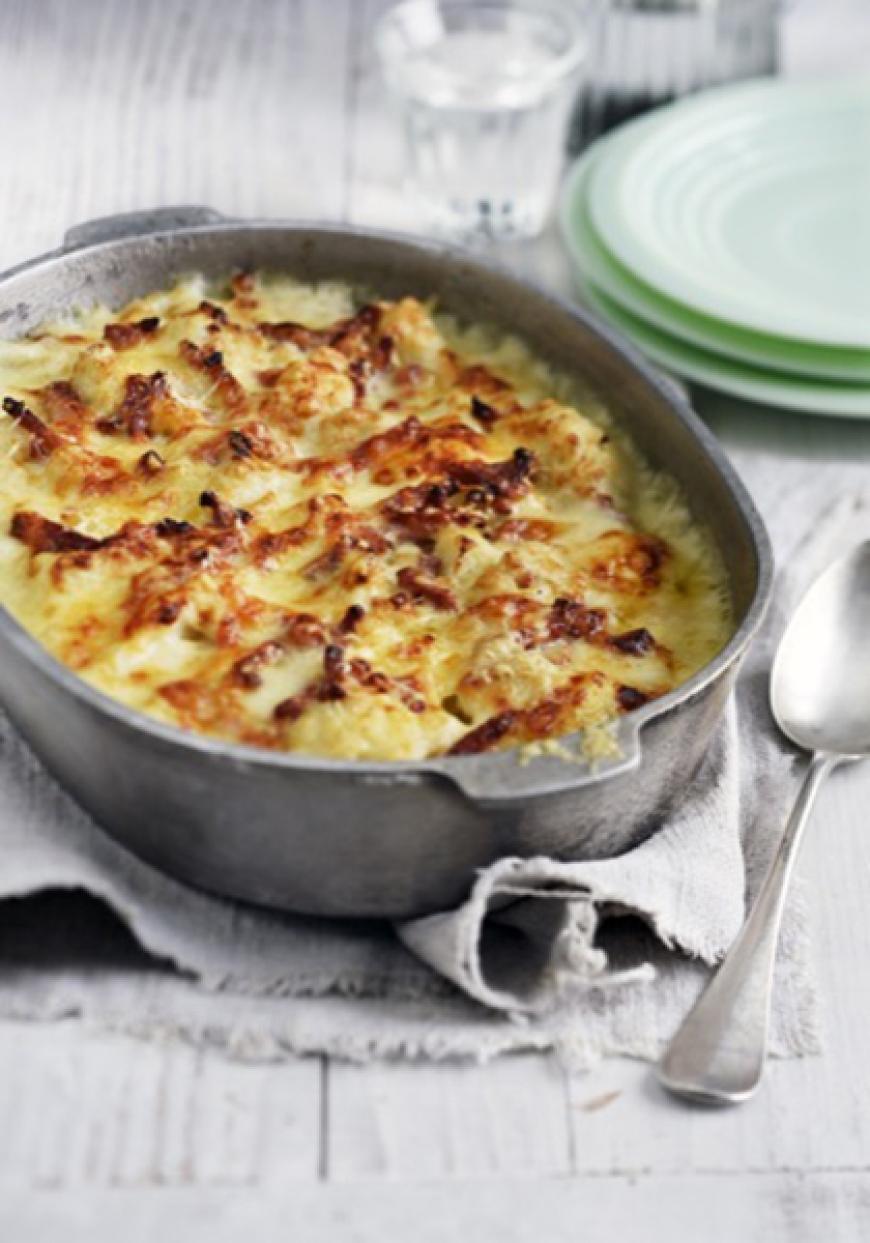 Gratin de chou-fleur aux lardons et au comté