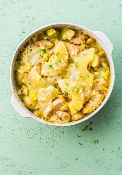 Gratin de poulet hawaïen aux poireaux et ananas