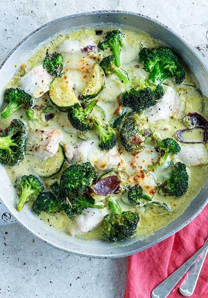 Poisson blanc au brocoli et aux courgettes