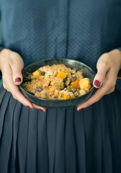 Crumble de courge butternut aux champignons