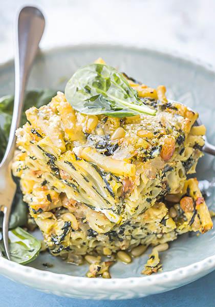 Gratin de macaronis, épinards et ricotta