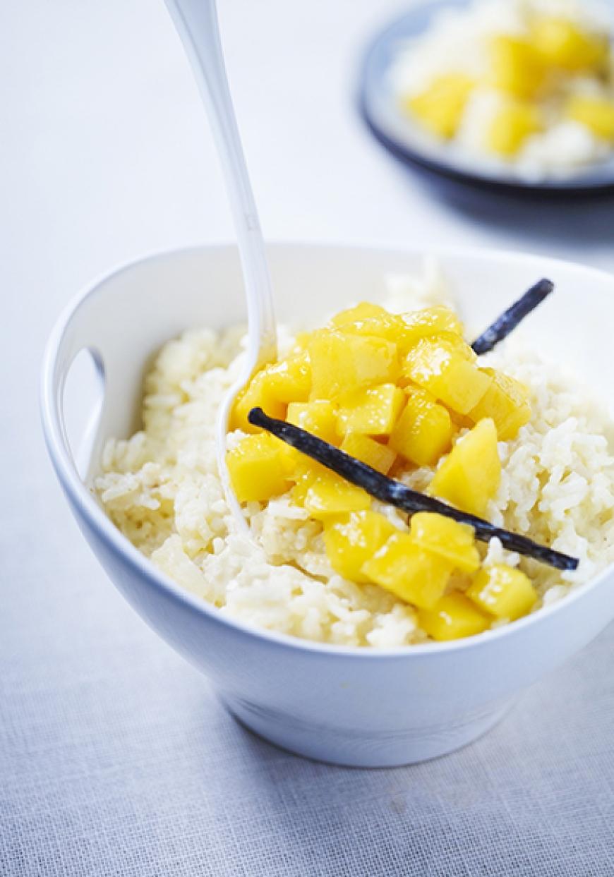 Riz au lait à la vanille et à la mangue