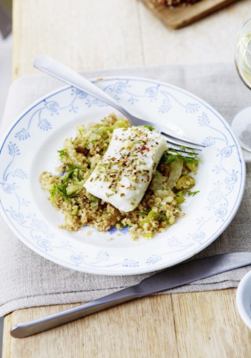 Cabillaud aux épices, quinoa et fenouil