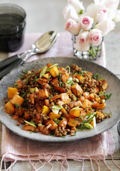 Salade tiède de lentilles et de courge