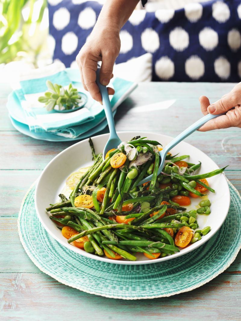 Salade de haricots verts, asperges et fèves