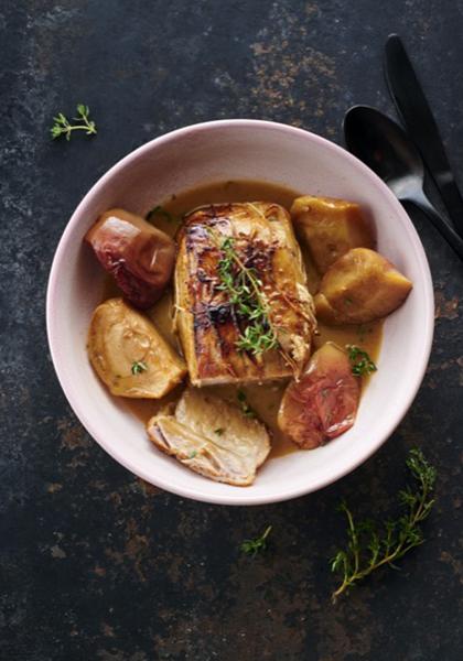 Rôti de veau au cidre et aux pommes