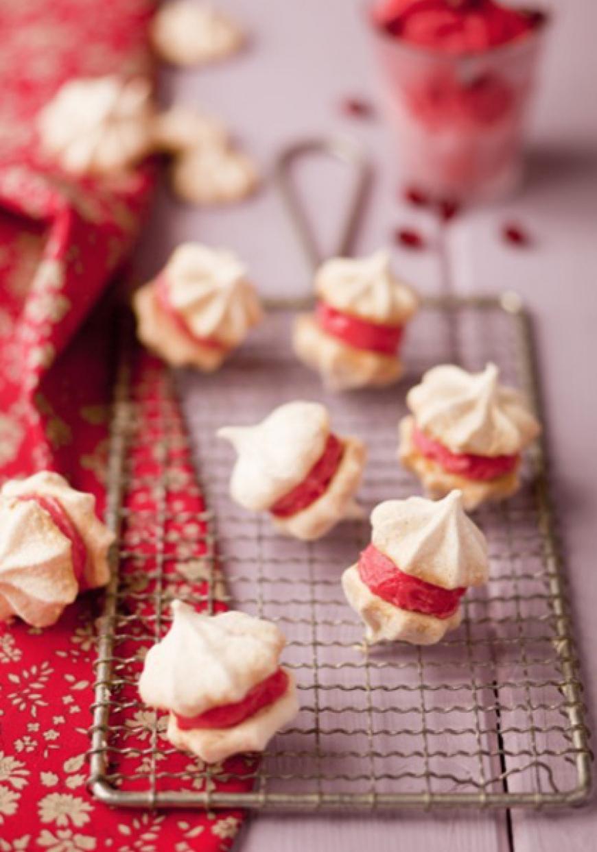 Macarons meringués, sorbet framboise