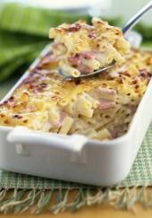 Gratin de macaronis au jambon et au fromage