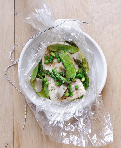 Papillote de poisson aux légumes verts