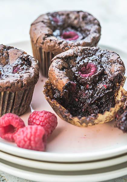 Fondants au chocolat noir et framboises