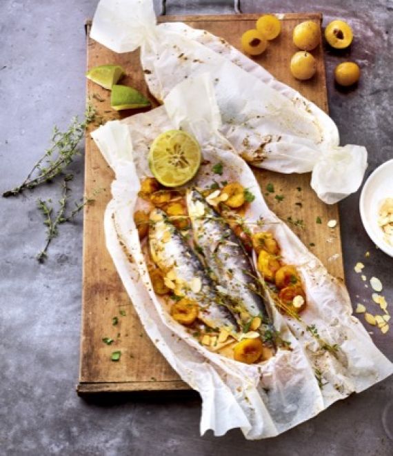 Papillote de sardines aux mirabelles