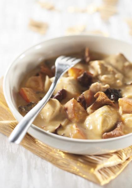 Blanquette de chapon, potimarron et champignons au muscadet