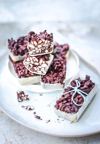 Barres de riz soufflé et deux chocolats