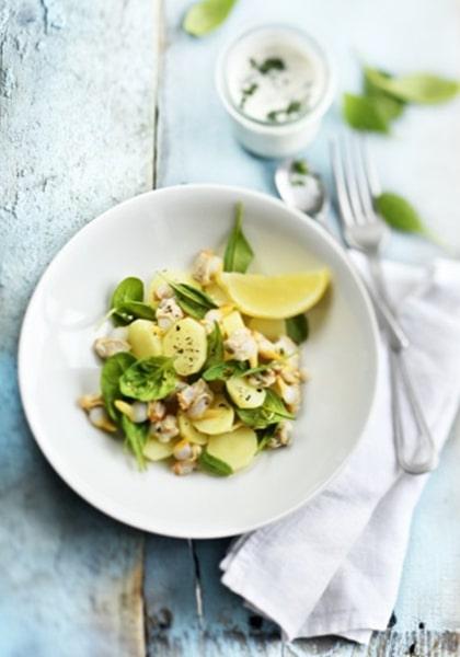 Salade de pommes de terre aux coques et aux épinards