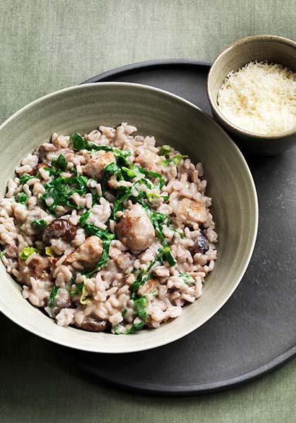 Risotto au Barolo, chou et saucisse