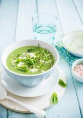 Soupe de petits pois et fèves à la menthe