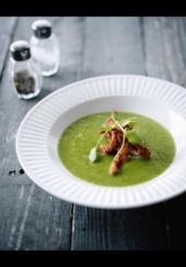 Soupe de cresson au bacon croustillant