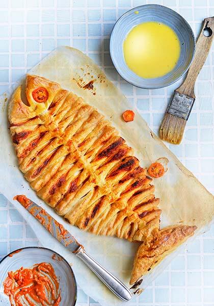 Poisson feuilleté au caviar de tomates