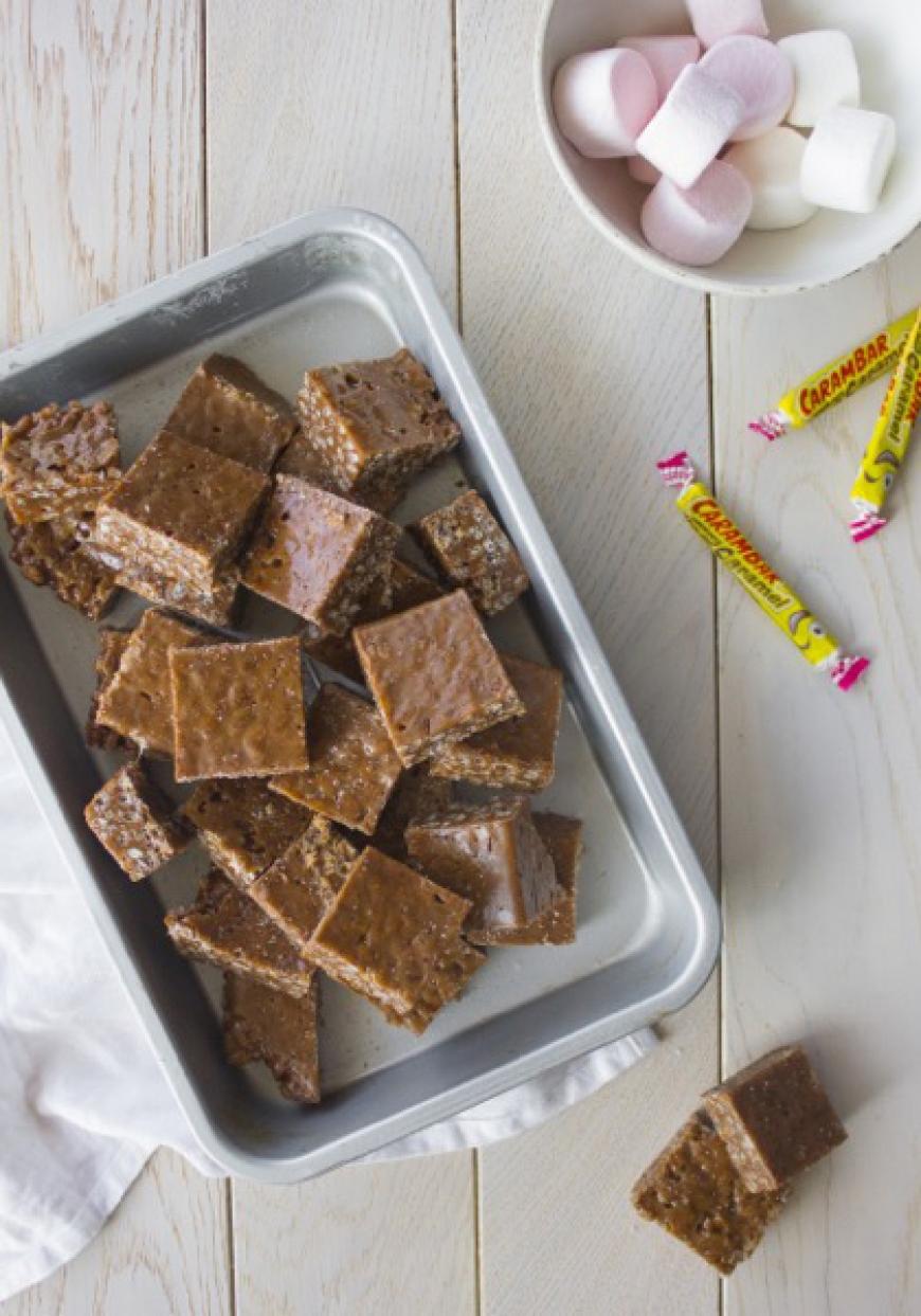 Barres croustillantes Carambars, Chamallows et riz soufflé