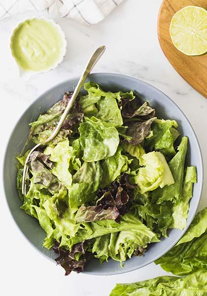 Salade verte et vinaigrette à l&#039;avocat